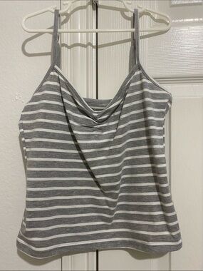 Justify Grey and White Striped Cowl Neck Camisole